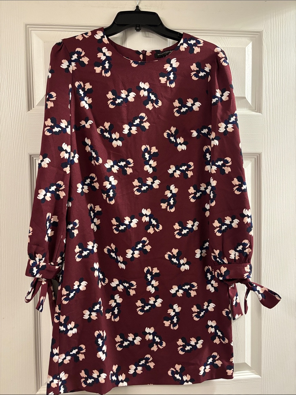 Banana Republic Burgundy Floral Midi Dress with Navy & Cream Blossoms